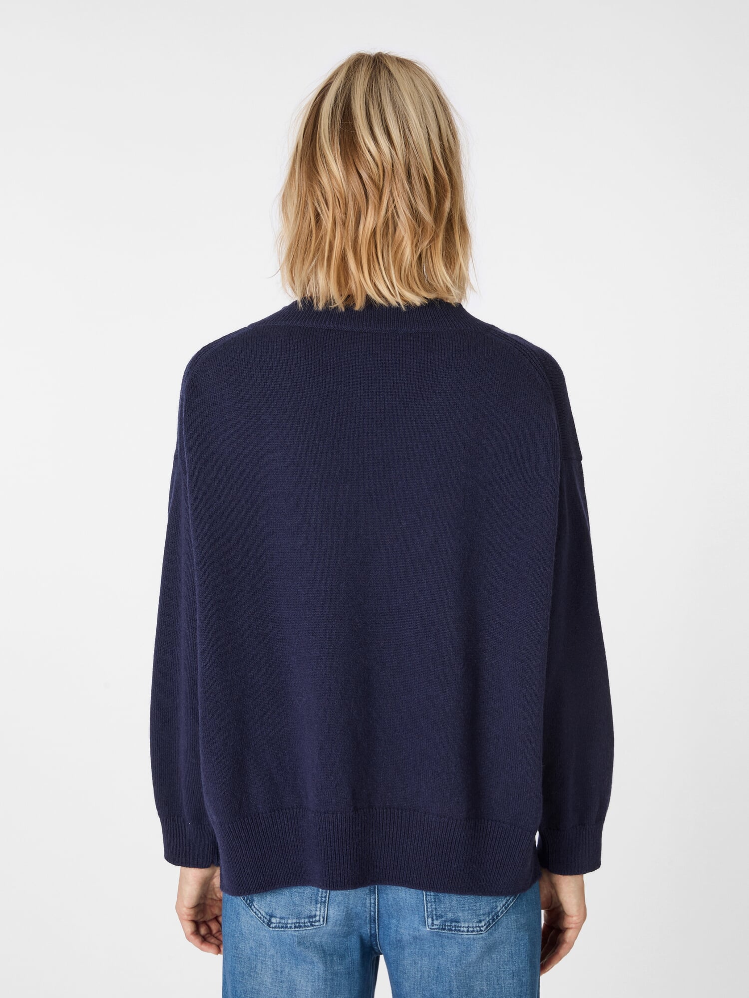 Women's knitted V-neck sweater, Navy | Manufactum